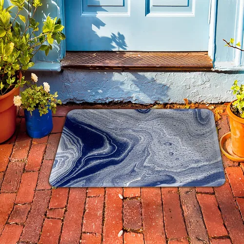 Vista 5 de Tapete de bienvenida con textura de mármol azul marino, antideslizante, tapete de piso para interiores y exteriores, tapete de patio, pintura al
