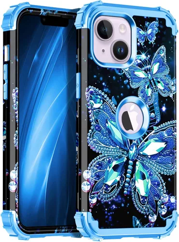 Vista 15 de Miqala Funda compatible con iPhone 13, que brilla en la oscuridad, tres capas, resistente, a prueba de golpes, de plástico duro, funda protectora