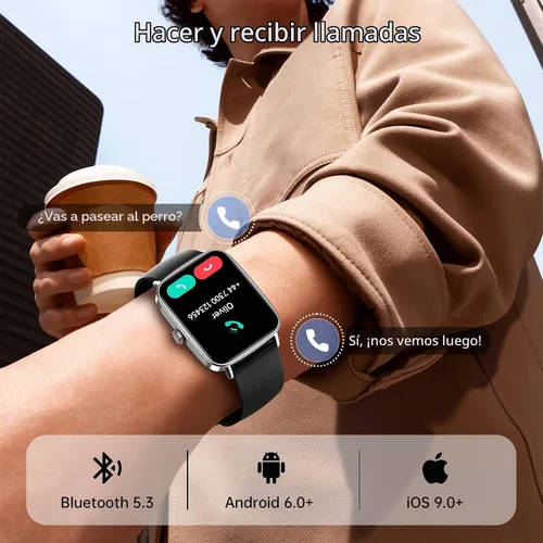 Vista 2 de Gydom Reloj inteligente para hombre, rastreador de fitness HD de 1.85 Más de 110 modos deportivos, frecuencia cardíaca, sueño/estrés, reloj Negro