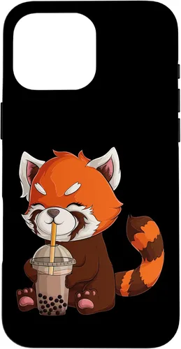 Vista 19 de Kawaii Red Panda Drinking Boba Bubble Tea Japanese Anime Case for iPhone 17