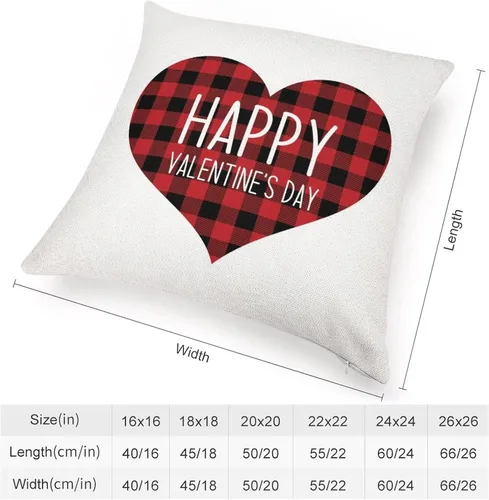 Vista 19 de Red and Black Buffalo Plaid Love Heart Hugs and Kisses Decorative Pillow Cover for Sofa Couch Chair Office Decor 16"x16",Romantic Valentine Pillow