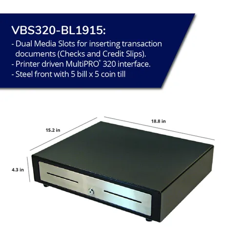 Vista 3 de APG Cajón electrónico de punto de venta estándar de 19 pulgadas Serie Vasario VBS320-BL1915 Compatible con impresora Lasta de plástico con 5