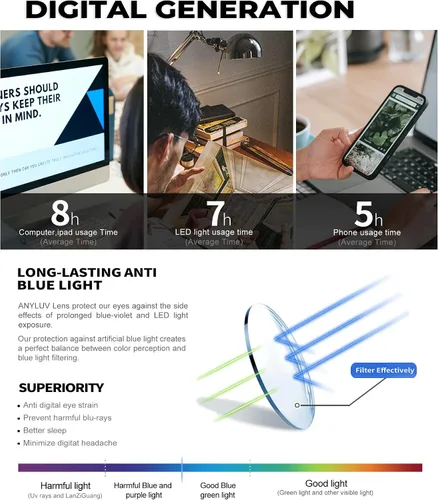 Vista 6 de ANYLUV Blue Light Blocking Glasses for Men Women Lightweight Computer Gaming Glasses Anti Eye Strain Rectangle Frame