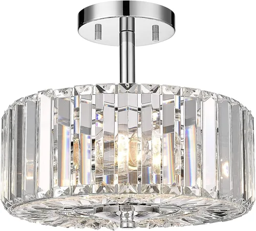 Vista 17 de Large Crystal Ceiling Light, 17.5" Black K9 Crystal Flush Mount Ceiling Light, 4-Light Round Luxury Light Fixture for Dining Room, Bedroom, Hotel