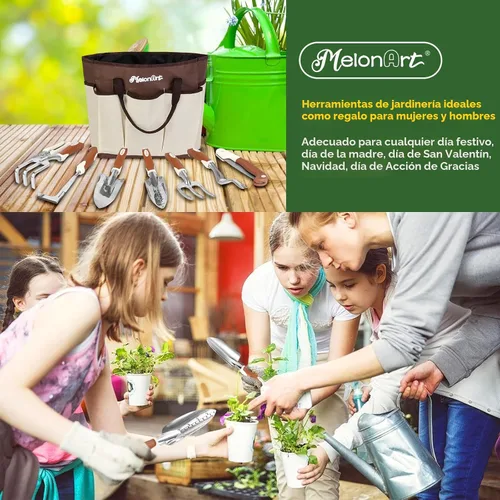 Vista 7 de MelonArt - Juego de herramientas de jardín, kit de 10 piezas de herramientas de mano de jardinería resistentes para mujeres, de aluminio con mango