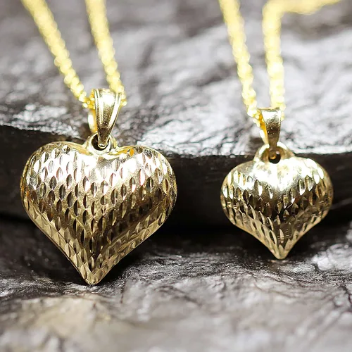 Vista 7 de Charm America - Dije de corazón inflado de oro - Oro de 14/10 quilates - Colgante de corte diamante pulido - Joyas 3D - Ideal para regalos