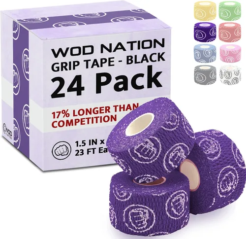 Vista 31 de WOD Nation Flexible Hook-Grip Athletic Tape – Easy-Tear, Sweat-Proof Thumb & Finger Strips for Weightlifting Negro