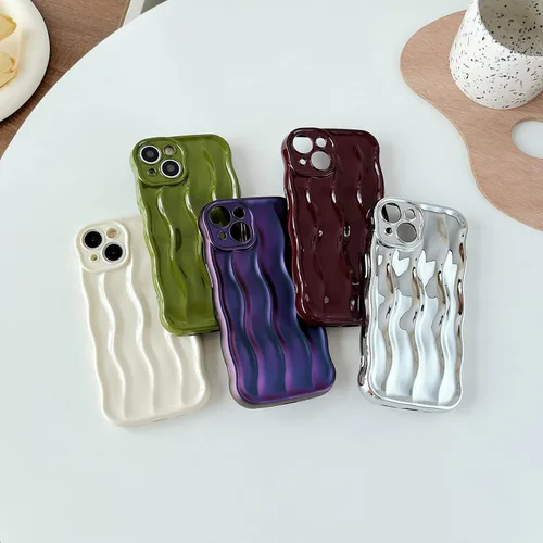 Vista 7 de Caseative Funda para iPhone 13 Pro, funda suave con marco de onda rizada con patrón de ondulación de agua (verde) Water Ripple Pattern Curly Wave