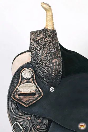 Vista 6 de HILASON Flex Tree Western Horse Sillín American Leather Trail Barrel American Saddle Horse Sillín de cuero Sillín occidental Sillín
