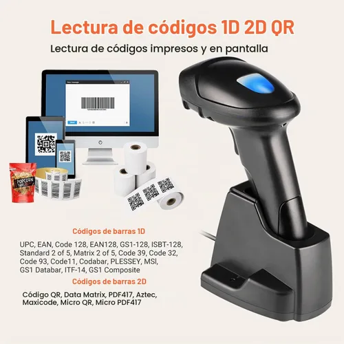 Vista 4 de Tera Escáner de código de barras con cuna de carga: 1D 2D QR lector