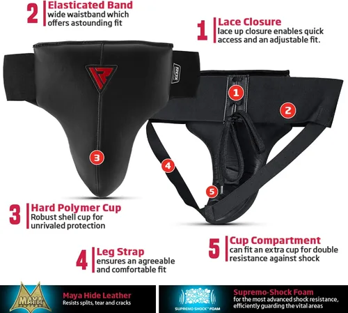 Vista 6 de RDX Protector de ingle para boxeo, Muay Thai, Kickboxing y entrenamiento de MMA, equipo de cuero Maya Hide Abdo para artes marciales, protector