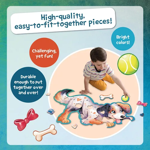 Vista 5 de Peaceable Kingdom Shiny Puppy - Rompecabezas de piso gigante de 43 piezas para niños a partir de 3 años - Piezas de rompecabezas con forma divertida