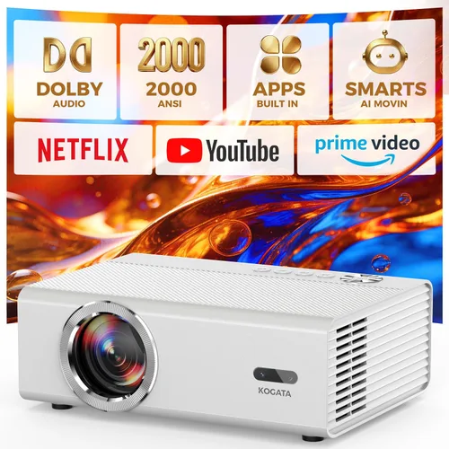 Vista 10 de Proyector 4K con WiFi y Bluetooth, VIDAA Proyector inteligente con más de 1200 aplicaciones/Live&Official AirPlay Kogata 2000 ANSI Auto Focus 6D