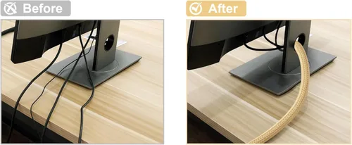 Vista 4 de 10 pies - Funda trenzada para gestión de cables de 1/2 pulgada Protector de cable - Conducto de alambre dividido autoenvolvente para Beige