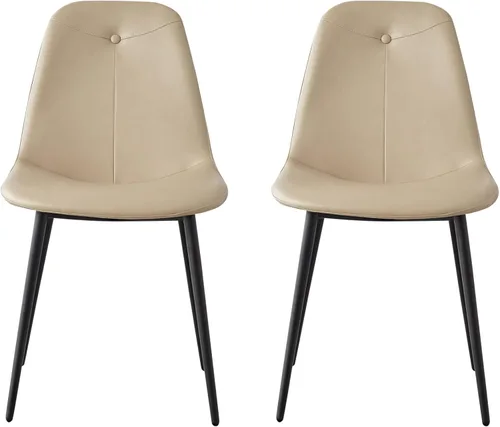 Vista 2 de Juego de 2 sillas de comedor con respaldo alto, sillas modernas de cocina y comedor de mediados de siglo, sillas tapizadas de piel sintética