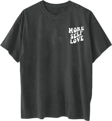 Vista 6 de Más camisetas con eslogan de amor propio para mujer, camisetas de verano de gran tamaño, camisetas gráficas de hombros caídos, camiseta de manga
