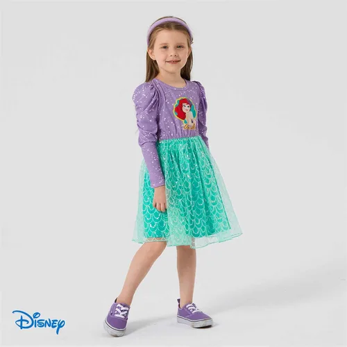 Vista 4 de Disney PrincessThe Little Mermaid ArielToddler Girl Dress Birthday Long Sleeve Green Mesh Tutu Dress 3-8 Years