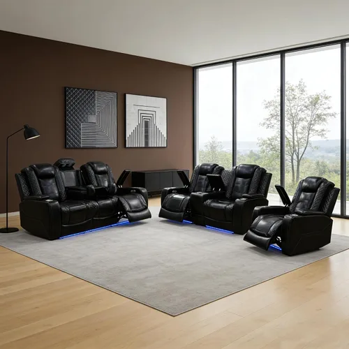 Vista 21 de Sofá reclinable individual eléctrico para muebles de sala de estar, silla reclinable de cuero con luces LED, puertos USB, almacenamiento oculto