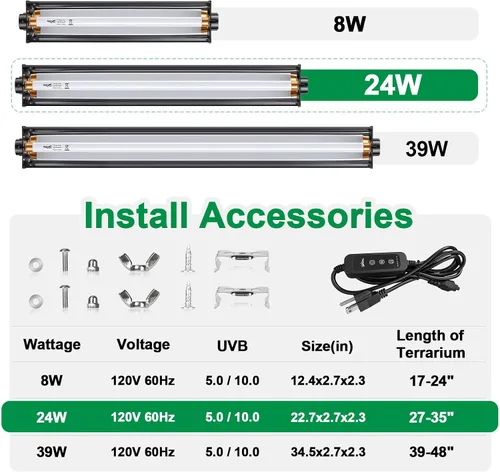 Vista 4 de Kit combinado de lámpara de reptil UVB T5 de 22 pulgadas