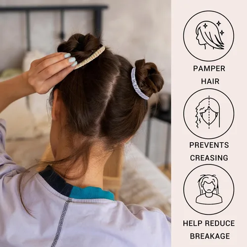 Vista 4 de 8 coleteros de seda de morera 100% pura para mujeres y niñas, lazos sedosos para cabello grueso, fino o rizado, paquete a granel de satén