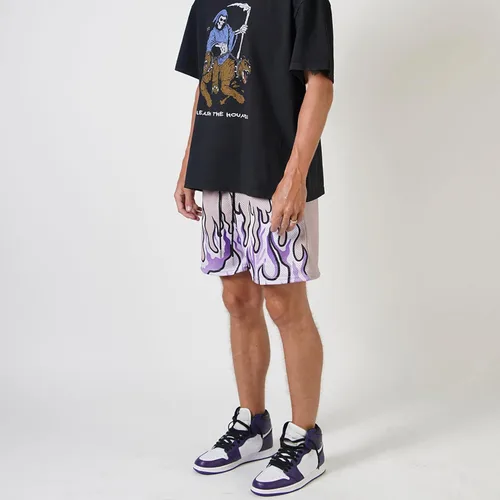Vista 4 de BOOMLEMON Pantalones cortos de baloncesto para hombre, pantalones cortos deportivos de entrenamiento casual con estampado gráfico de llama de malla