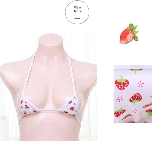 Vista 6 de Conjunto de lencería para mujer, mini bikini de fresa, con cordones, juego de rol, bikini de cuerda en T