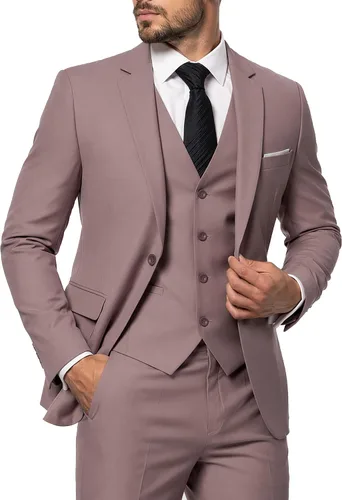 Vista 21 de MY'S Conjunto de traje de 3 piezas para hombre con corbata, chaqueta ajustada de un botón, chaleco y pantalones, blazer para fiestas, bodas, bailes