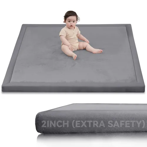 Vista 64 de Tapete de juego de 2 pulgadas de grosor para bebés y niños, tapete acolchado extra seguro, anticaídas, antideslizante, repelente al agua, tapete