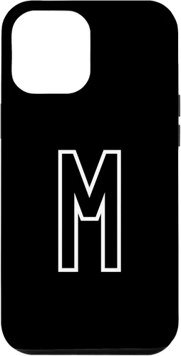 Vista 24 de Funda con monograma inicial favorita para iPhone 13 Pro Max Letra M, color blanco y negro