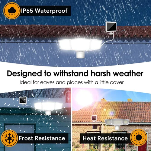Vista 3 de Energetic - Luces solares para exteriores, 1800 lm, 192 luces LED de seguridad con sensor de movimiento con control remoto, reflector impermeable
