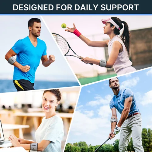 Vista 6 de Fit Geno Codera de codo para el codo de tenista y de golfista: correa ajustable para el codo para el alivio del dolor de tendinitis con almohadilla