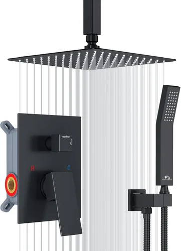 Vista 10 de SunCleanse juego de grifos con regadera tipo lluvia en oro cepillado, juego combinado para baño con cabezal de alta presión de 25.4 cm con válvulas