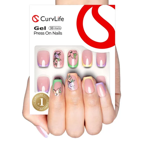 Vista 44 de CurvLife - Uñas postizas cuadradas cortas a presión, color blanco brillante Cuadrado Gradiente Blanco