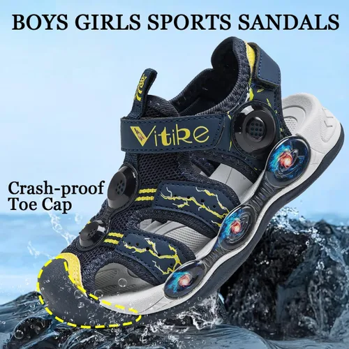 Vista 5 de JMFCHI Sandalias deportivas de verano para niños y niñas, sandalias de punta cerrada para exteriores, zapatos atléticos para agua, sandalias