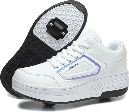 Vista 12 de Wooowyet - Zapatos con ruedas recargables para patinar para niños, unisex, con luces LED, moda