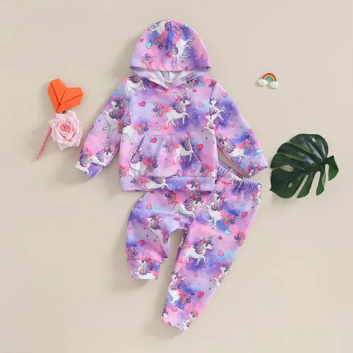 Vista 2 de Karwuiio Conjunto de 2 piezas para bebé recién nacido, sudadera con capucha y pantalones, ropa de otoño e invierno