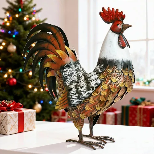 Vista 9 de Estatuas y escultura de gallo de jardín de Kircust, arte de patio de animal de metal pollo adorno de césped figuras obra de arte para decoración al