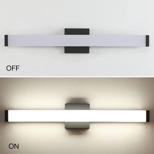 Vista 3 de Lámpara de tocador de baño de níquel cepillado, cuadrada, LED, 60 cm (24 pulgadas), 14 W, luz blanca natural, 4000 K, barra de luz para espejo