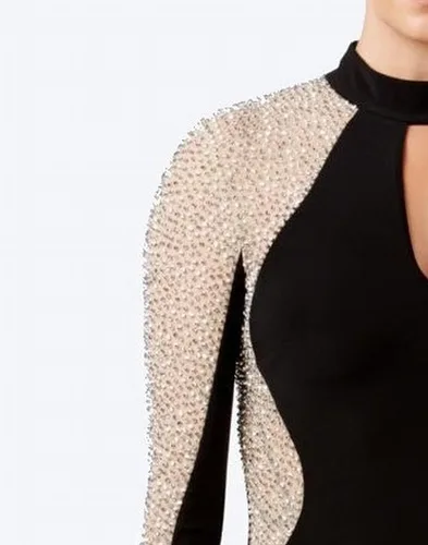 Vista 3 de Xscape Women's Long Sleeve Knee Length Beaded Contour Choker Neck Dress