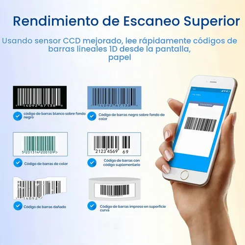 Vista 4 de NADAMOO Escáner de código de barras inalámbrico compatible con función Bluetooth, 2.4G inalámbrico y con cable, escáner de código de barras 3 en 1