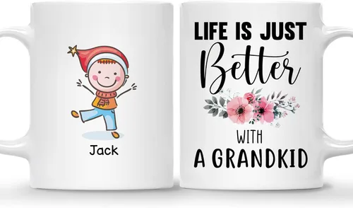 Vista 13 de Gossby Taza personalizada – GRANDKIDS MAKE LIFE MORE GRAND (1 niño) – Taza de café de cerámica de 11 onzas y 15 onzas para abuelos/abuelos – Idea