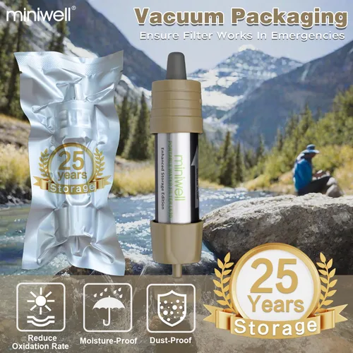 Vista 3 de Miniwell Filtro de agua portátil L630 con embalaje al vacío mejorado, almacenamiento de 25 años, opciones de uso versátiles y duraderas, paquete