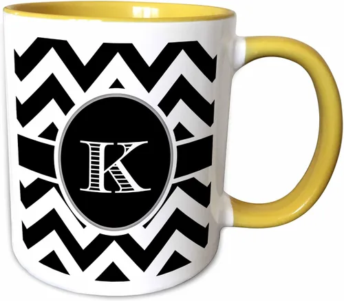 Vista 14 de 3dRose Taza de café, tamaño: 15 onzas, monograma de cheurón blanco y negro, inicial K Designs, divertido regalo de taza de café