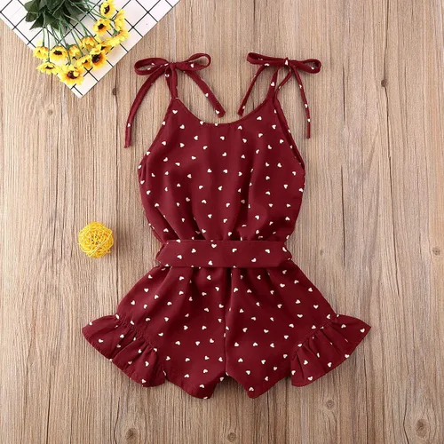 Vista 3 de Enterizo con tirantes y estampado de corazón para bebé y niña pequeña, ropa de vacaciones, traje de verano para niños