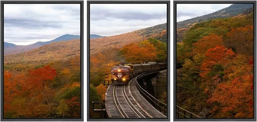 Vista 78 de SIGNWIN Lienzo enmarcado para pared, juego de arte nublado de tormenta, cielo, bosque otoñal, árboles, rústico, naturaleza, fotografía, realismo