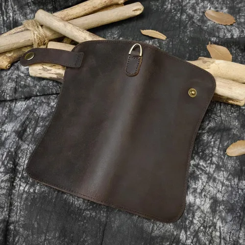 Vista 4 de Billetera larga de cuero genuino para hombre, cartera plegable grabada