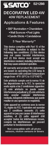 Vista 7 de Satco S21298 4CA10/LED/940/CL/120V/E12-paquete de 6