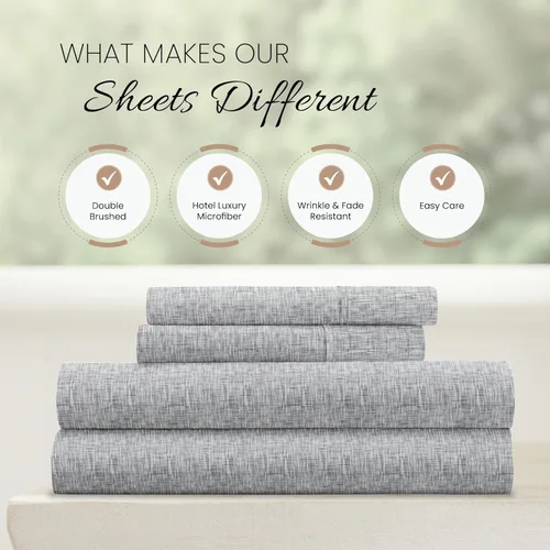 Vista 4 de Linen Market Juego de sábanas de 4 piezas tamaño matrimonial (gris claro cambray) – Duerme mejor que nunca con estas sábanas ultrasuaves y Cambray