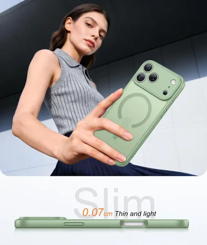 Vista 1033 de FNTCASE Funda para iPhone 17 Pro: Fundas delgadas translúcidas de color azul claro compatibles con MagSafe, protección completa de la cámara