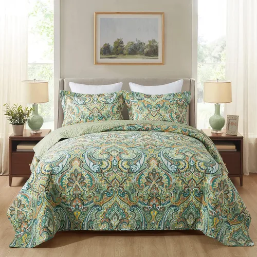 Vista 11 de NEWLAKE - Juego de cubrecama reversible de microfibra bordada con patrón floral en relieve en jacquard beige, tamaño queen
